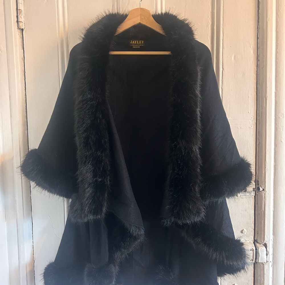 ASOS Black Faux Fur Trim Cape